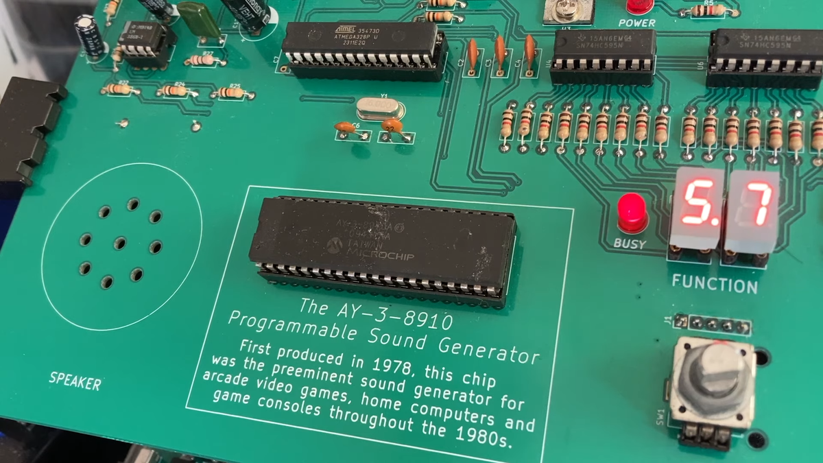 Listen to an old '80s arcade sound chip replicating the sound of birds, a whistle, and even a jackhammer